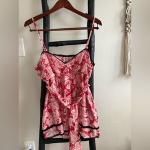 Odille Red and White Silk Floral Spaghetti Strap Top. Size 12